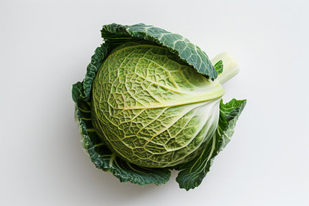 Fresh savoy cabbage isolated on white background. Vegetarian food.の素材