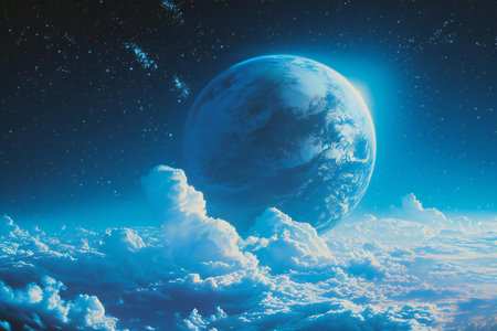 Earth from space on a background of blue sky.の素材