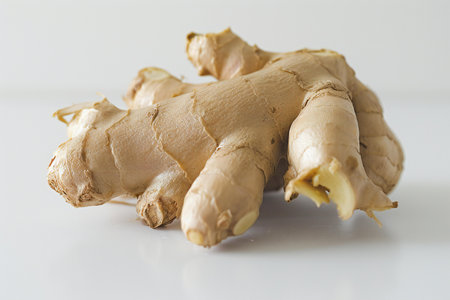 Ginger root isolated on a white background, close up shot.の素材