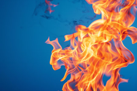 Fire flames on a blue background. Fire flames on a blue background.の素材