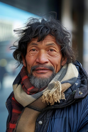 Portrait of an old man on the street in the city.の素材