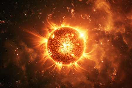 Fiery planet in space,の素材