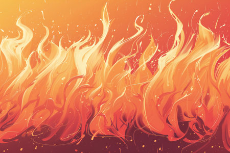 Illustration of fire flames on an orange background.の素材