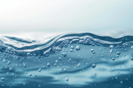 blue water wave with air bubbles, close up of water surface with air bubblesの素材