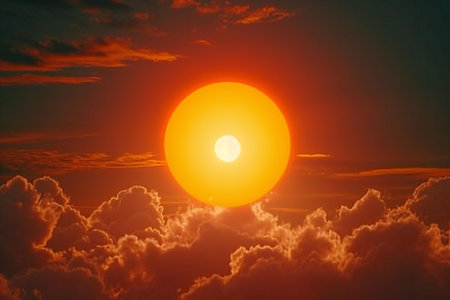 Beautiful sunset in the sky with clouds and sun. Nature backgroundの素材