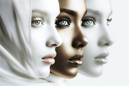 Close-up portrait of two beautiful women in white hijab.の素材