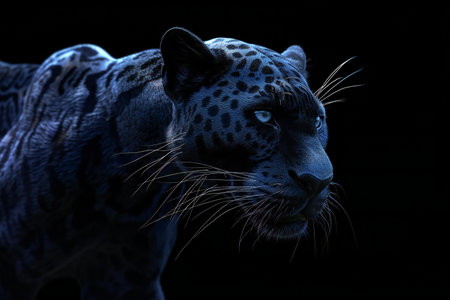 Leopard portrait isolated on black backgroundの素材