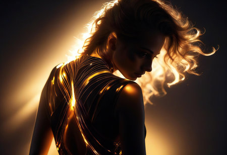 Portrait of a beautiful woman with curly hair. Fashion shot.の素材