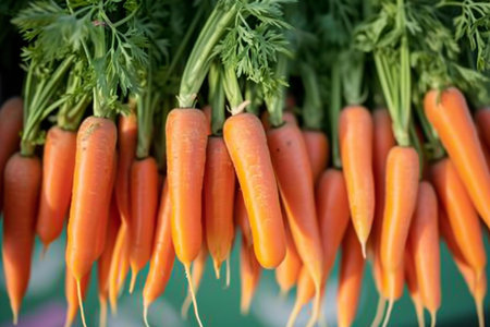 Bunch of fresh carrots in the vegetable garden. Close up.の素材