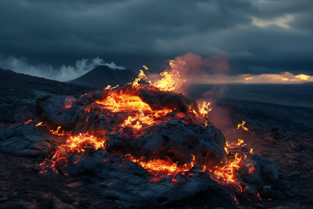 Volcanic eruption on Kamchatka Peninsula in the summer.の素材