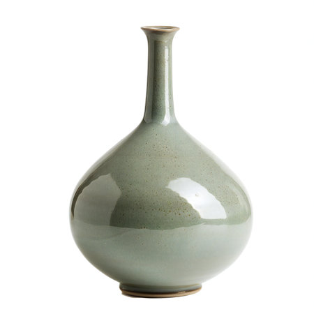 Green ceramic vase isolated on white background.の素材