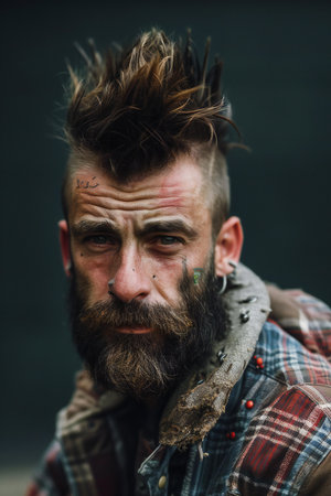 Portrait of a brutal man with a long beard and moustacheの素材