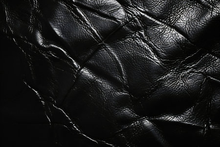 Black leather texture background. Closeup of black leather texture background.の素材