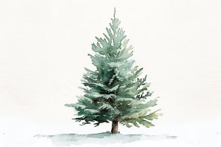 Watercolor illustration of a pine tree in the snow. Hand drawn illustration.の素材