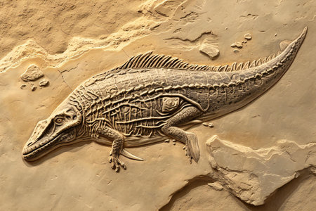 Sculpture of a crocodile on the surface of the sandの素材