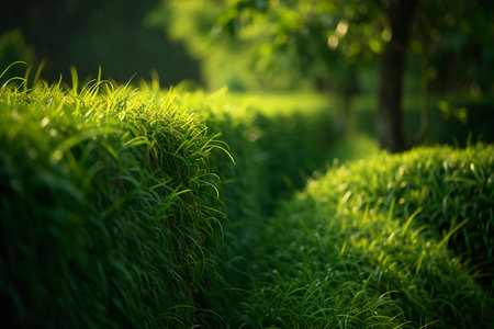 Beautiful green grass in the park. Shallow depth of field.の素材
