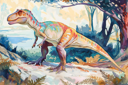 Dinosaur in the forest. Watercolor illustration for your design.の素材