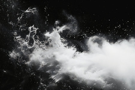 Abstract image of white cloud against black background. Space and stars.の素材