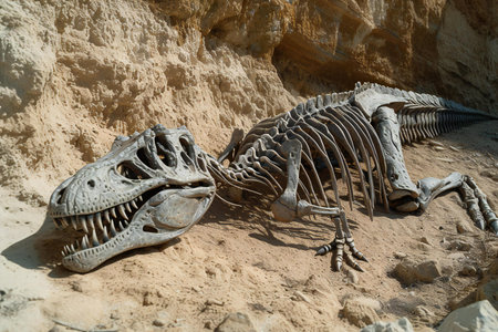 Dinosaur skeleton in the sand of the natural park, Thailand.の素材