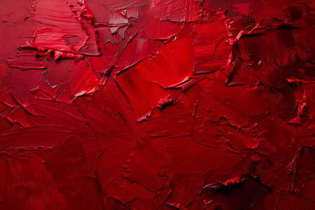 Red abstract acrylic painting on canvas texture. Fragment of artwork.の素材