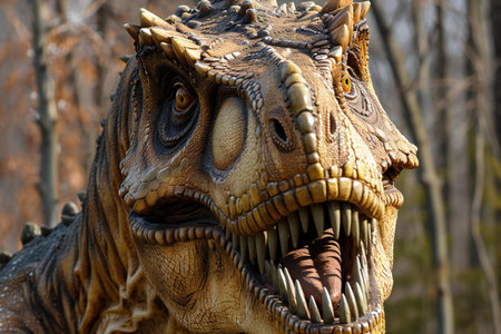 Dinosaur in the park, close-up of a dinosaur headの素材