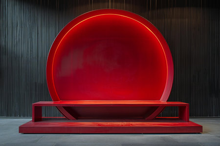 a red podium in the interior of the roomの素材