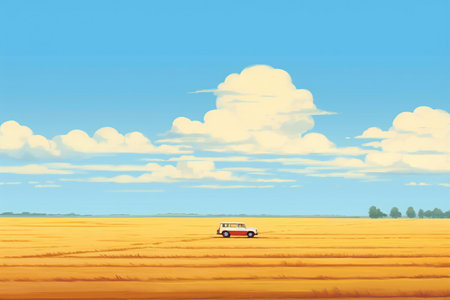 Car on the wheat field. Vintage style.の素材