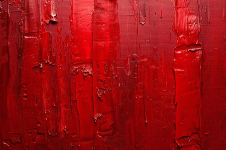 Close up of red paint on a wooden wall. Abstract background.の素材