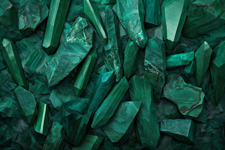 Emerald green crystal stone texture background. Natural emerald quartz crystals.の素材