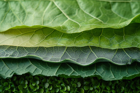 Green leaves of cabbage close up. Food background. Selective focus.の素材