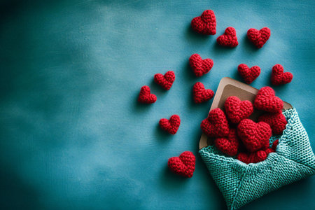 Valentine's day background with red hearts on a blue backgroundの素材