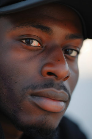 Portrait of a young african american man wearing baseball cap.の素材