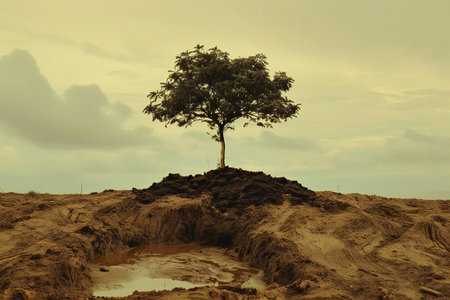 Lonely tree in the desert, Thailand. Vintage style.の素材