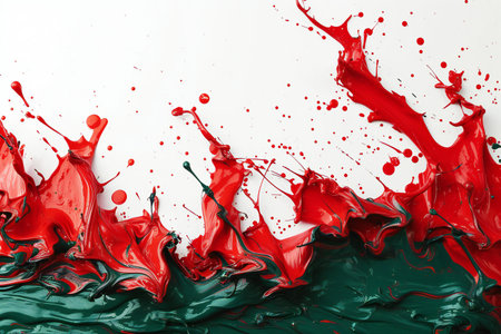 Red, green and blue paint splashes on white background.の素材