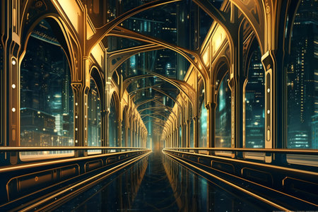 Futuristic corridor in the city at night.の素材
