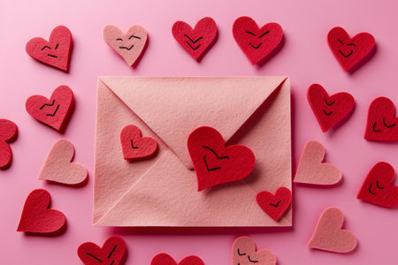 Valentine's day love letter with hearts on pink background.の素材