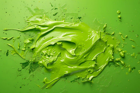green paint splashes on green background with copy space for text or imageの素材