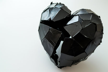Black broken paper ball isolated on white background. Shallow depth of field.の素材