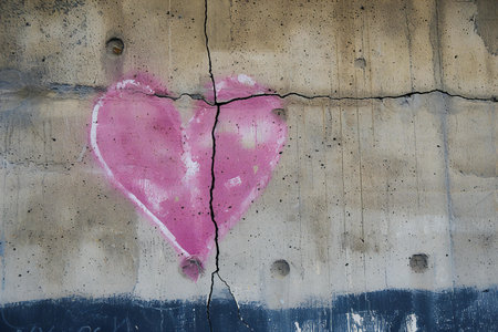 Heart painted on the wall of an abandoned building, grunge backgroundの素材