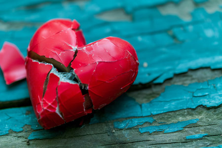 Broken heart on old wooden background. Valentines day concept.の素材