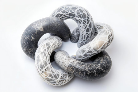 Close-up of black and white chain isolated on white background.の素材