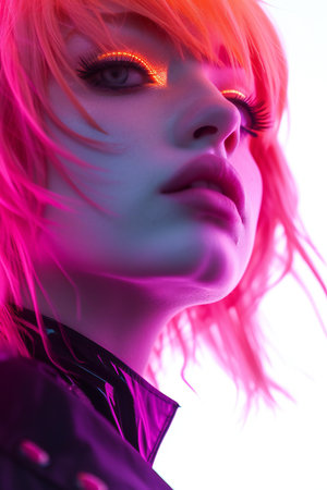 Portrait of a beautiful girl with pink hair and bright makeup.の素材