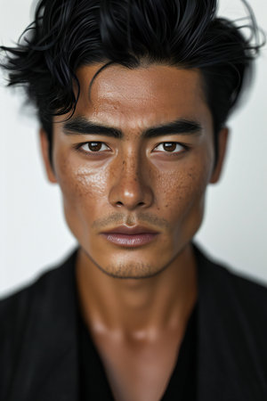 Portrait of a handsome young man with a stylish hairstyle.の素材