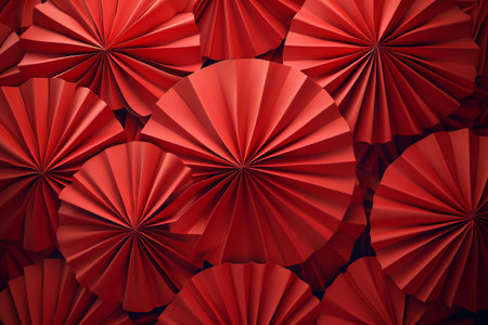Red origami paper fans background,の素材