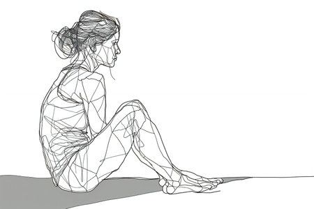 sketch of a beautiful girl sitting on the beach,の素材