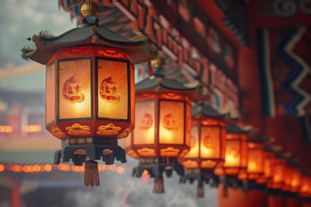 Lanterns in the Buddhist temple, Lijiang, Chinaの素材