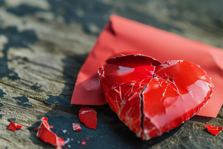Broken heart on wooden background, valentine's day conceptの素材