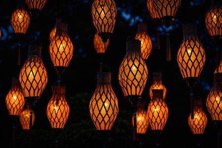 Lanterns in the garden at night,Thailand.の素材