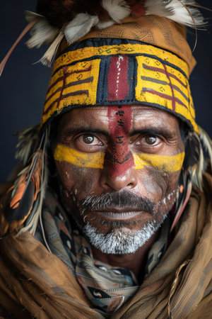 Portrait of an indian man with painted face. Studio shot.の素材