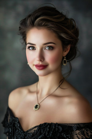 Portrait of beautiful young woman with evening make-up and hairstyleの素材